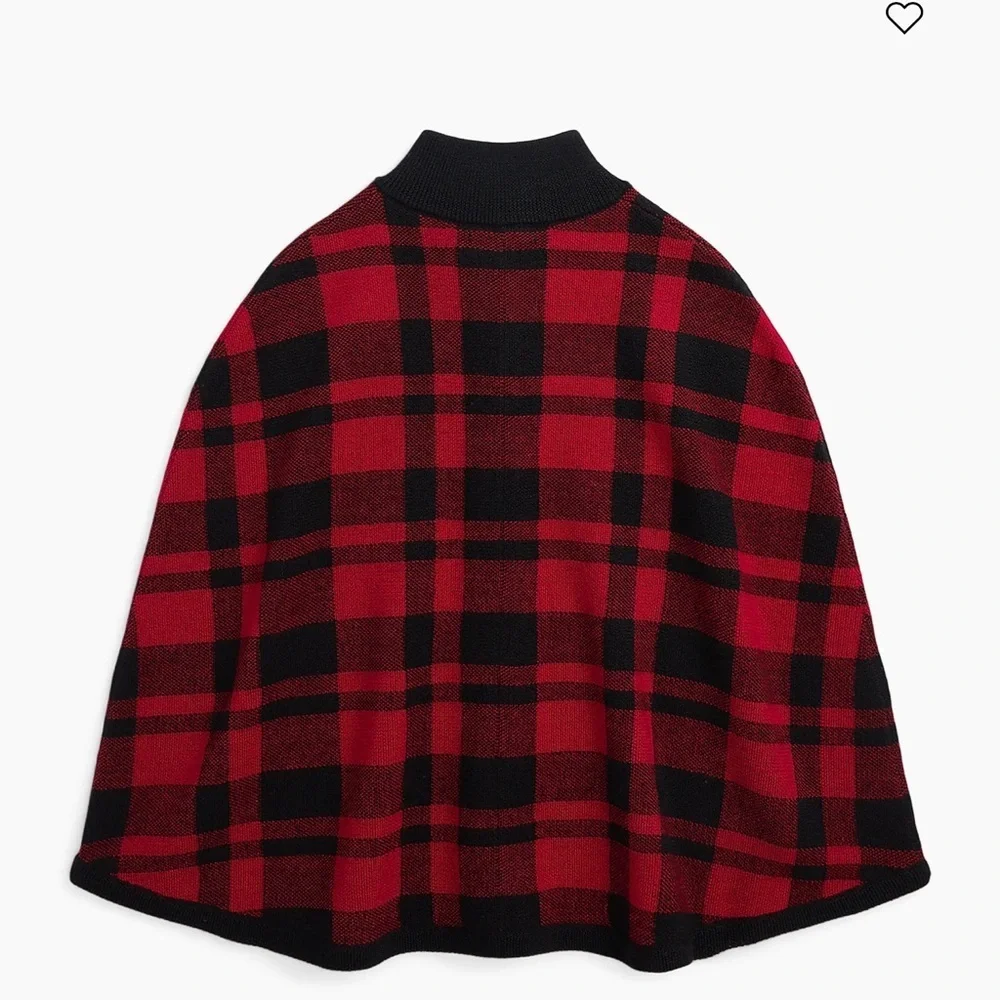 Polo Ralph Lauren baby Girls Plaid Wool cape Poncho Red Black Size 9-12 Mos
